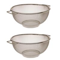 Keuken vergiet/zeef - 2x stuks - RVS - D25 cm - zilver - voor groente/rijst/pasta