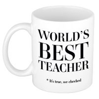 Worlds best teacher cadeau koffiemok / theebeker wit 330 ml - Cadeau mokken - thumbnail