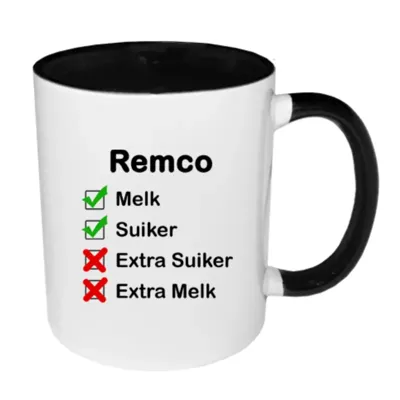 Mok met naam Checklist (zwart)
