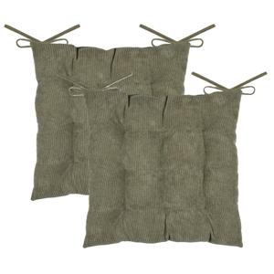 Stof Textile stoelkussen Dandy - 2x - olijfgroen - 38 x 38 x 5 cm - touwtjes sluiting - ribcord