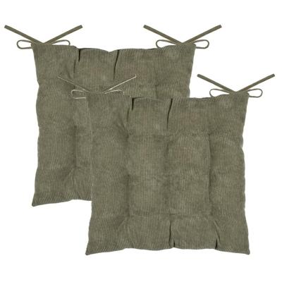 Stof Textile stoelkussen Dandy - 2x - olijfgroen - 38 x 38 x 5 cm - touwtjes sluiting - ribcord
