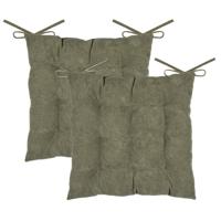 Stof Textile stoelkussen Dandy - 2x - olijfgroen - 38 x 38 x 5 cm - touwtjes sluiting - ribcord