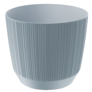 Moderne carf-stripe plantenpot/bloempot kunststof dia 15 cm/hoogte 13 cm steengrijs