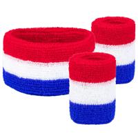 Oranje/holland fan haarband met zweetbandjes - rood/wit/blauw - Suppporters - Dames/Heren