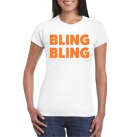Bellatio Decorations Verkleed shirt voor dames - bling - wit - oranje glitter - carnaval/themafeest 2XL  -