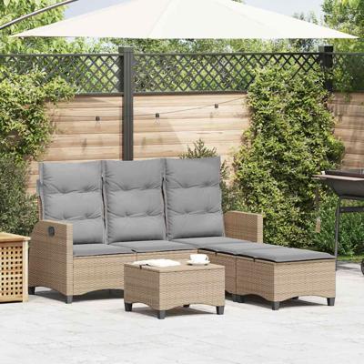 3-delige Tuinbankstel met kussens L-vormig beige poly rattan