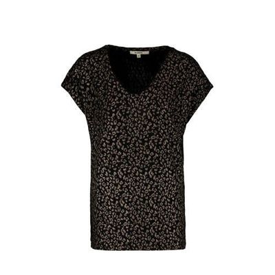 Garcia T-shirt met panterprint en glitters zwart