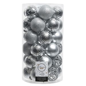 37x Kunststof kerstballen mix zilver 6 cm kerstboom versiering/decoratie   -