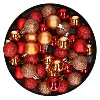 Kleine kunststof kerstversiering 40x stuks set en 3 cm kerstballen in het koper en rood