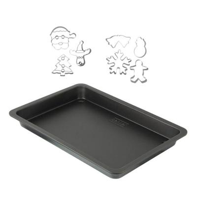 ZENKER Bakplaat en 7 roestvrijstalen kerstkoekjesvormpjes - 42 x 29 cm