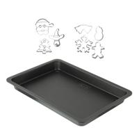 ZENKER Bakplaat en 7 roestvrijstalen kerstkoekjesvormpjes - 42 x 29 cm