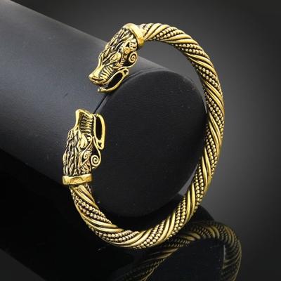 Mannenarmband manchet Wolf hoofd Viking armband sieraden mode-accessoires (antieke vergulde)