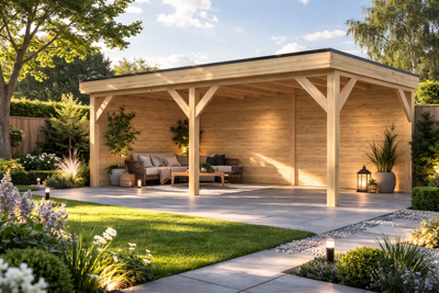 Overkapping Emmen 550x300 cm Douglas blank met douglas rabat wanden (Incl. EPDM)- - - Van Kooten