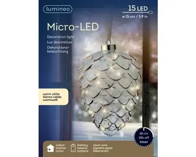 Lumineo microled dennenappel 15cm helder/warm wit