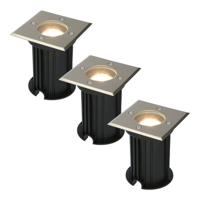 Set van 3 Ramsay LED Grondspot - Dimbaar - Vierkant - GU10 - 5 Watt 400 Lumen - 4000K neutraal wit - RVS - IP67 waterdicht - Tuinspot - Oprit