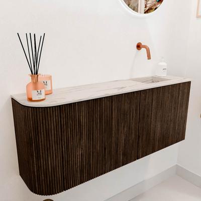Toiletmeubel Mondiaz Joya Dlux | 101.6 cm | Meubelkleur Walnut | Faye wastafel Nata Wasbak Rechts | Zonder kraangat(en)