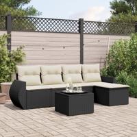 6-delige Loungeset met kussens poly rattan zwart