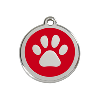 Paw Print Red roestvrijstalen hondenpenning medium/gemiddeld dia. 3 cm - RedDingo - thumbnail