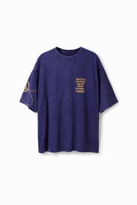Relaxed T-shirt met acid wash - BLUE - S