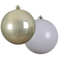 Grote decoratie kerstballen - 2x st - 20 cm - champagne en wit - kunststof - Kerstbal - thumbnail