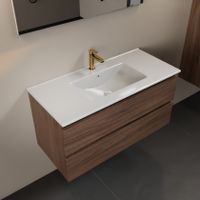Mondiaz Aivy 100 cm badmeubelset mocha - met wastafel wit 1 kraangat met spiegel