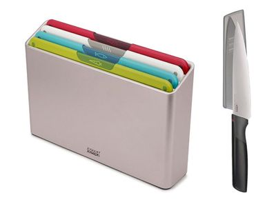 Joseph Joseph 4-delige snijplankenset met houder en Elevate koksmes Joseph Joseph 4-delige snijplankenset met houder en Elevate koksmes