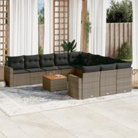 12-delige Loungeset met kussens poly rattan grijs