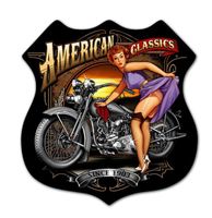 American Classics Motorcycle Pin Up Zwaar Metalen Bord - thumbnail