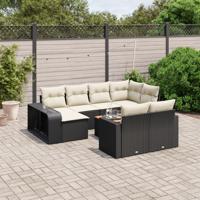 11-delige Loungeset met kussens poly rattan zwart