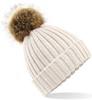 Beechfield CB412 Faux Fur Pop Pom Chunky Beanie - Oatmeal - One Size