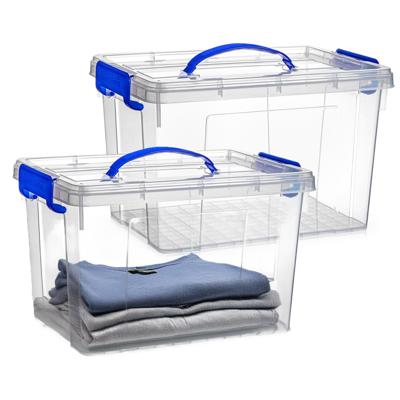 Opslagbox met deksel - 2x - transparant blauw - 11 liter - 34 x 24 x 21 cm - kunststof