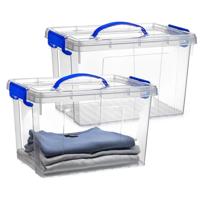 Opslagbox met deksel - 2x - transparant blauw - 11 liter - 34 x 24 x 21 cm - kunststof