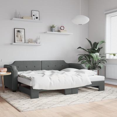 Slaapbank met onderschuifbed 90x200 cm stof donkergrijs