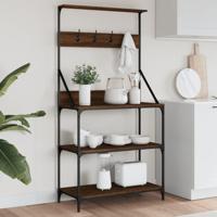 VidaXL Bakkersrek met haken 4-laags bewerkt hout bruin eikenkleurig VidaXL Bakkersrek met haken 4-laags bewerkt hout bruin eikenkleurig