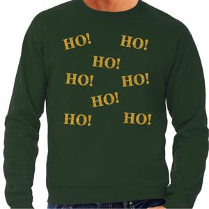 Foute Kersttrui/sweater voor heren - hohohohoho - groen - glitter goud - Kerstfeest