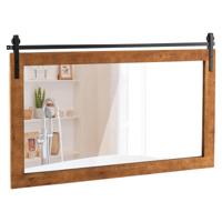 Rechthoekige Spiegel met Houten Frame Rustieke Wandspiegel Onbreekbare Hangspiegel Bruin