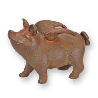 A CAST IRON FLYING PIG BANK, RUSTY