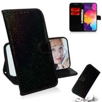 Voor Galaxy A50 effen kleur kleurrijke magnetische Buckle horizontale Flip PU lederen draagtas met houder & kaartsleuven & portemonnee & Lanyard (zwar