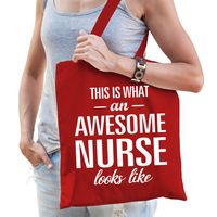 Cadeau tas voor verpleegkundige - rood - katoen - 42 x 38 cm - awesome nurse