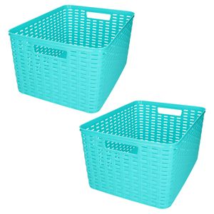 Plasticforte opbergmand/kastmandje - 2x - 18 liter - blauw - kunststof - 28 x 38 x 19 cm - Opbergbox