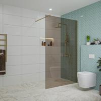 Fortifura Galeria inloopdouche - 120x200cm - rookglas - wandarm - Geborsteld Messing PVD (Goud) SW797944/SW797910