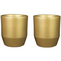 Set van 2x plantenpot/bloempot keramiek glans goud - D15.5/H14.8 cm