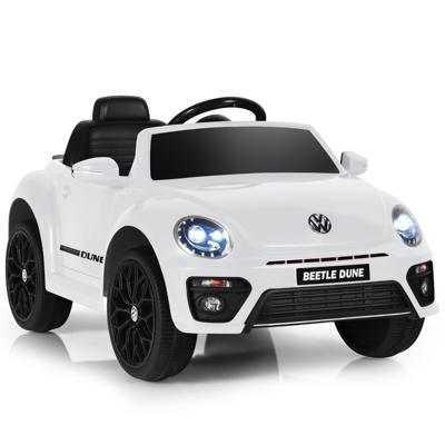 12 V Elektrische Kinderauto VW Beetle Kinderauto met Muziek en 2 Verlichtingsmodi Incl. 2,4 G Afstandsbediening (Wit)