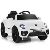 12 V Elektrische Kinderauto VW Beetle Kinderauto met Muziek en 2 Verlichtingsmodi Incl. 2,4 G Afstandsbediening (Wit)