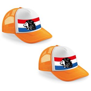 2x stuks oranje/ wit Holland leeuw snapback cap/ truckers pet dames en heren - Koningsdag/ EK/ WK pe