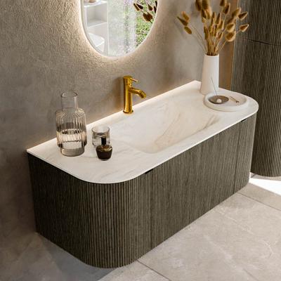 Badmeubel Mondiaz Kurve-Dlux | 110 cm cm | Meubelkleur Shadow | Wastafelkleur Ostra | Solid surface | Wasbak midden spoelbak | 1 kraangat