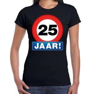 Stopbord 25 jaar verjaardag t-shirt zwart voor dames