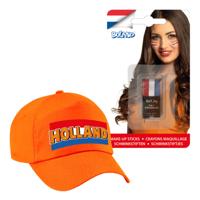 Koningsdag en supporters feest petje - oranje - Holland - Met vlag schminkstift