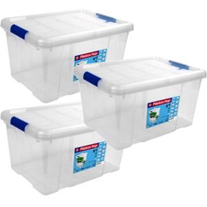 Hega Hogar Opbergbox - 5x - met deksel - 39 x 29 x 21 cm - 16 Liter - Opbergbakken - Transparant