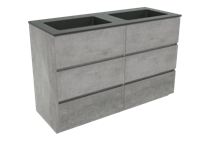 Storke Edge staand badkamermeubel 130 x 52,5 cm beton donkergrijs met Scuro dubbele wastafel in mat kwarts